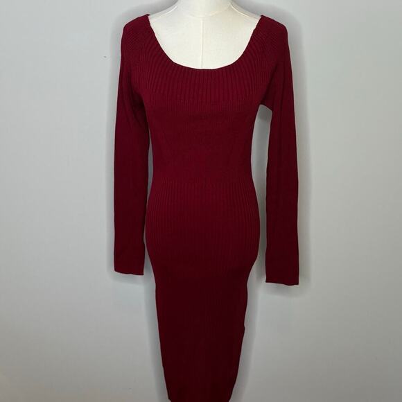 Jason Wu Collective Off the Shoulder Back Tie Maroon Sweater Dress Womens Medium - Picture 1 of 10